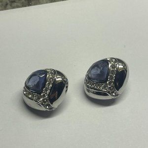 Signed Joan Rivers Silver Tone Purple Lilac Rhinestone Earrings Clip On